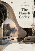 The Plan-It Codex 2027 hardcover, front cover in warm stone and cream with marbled black and gold